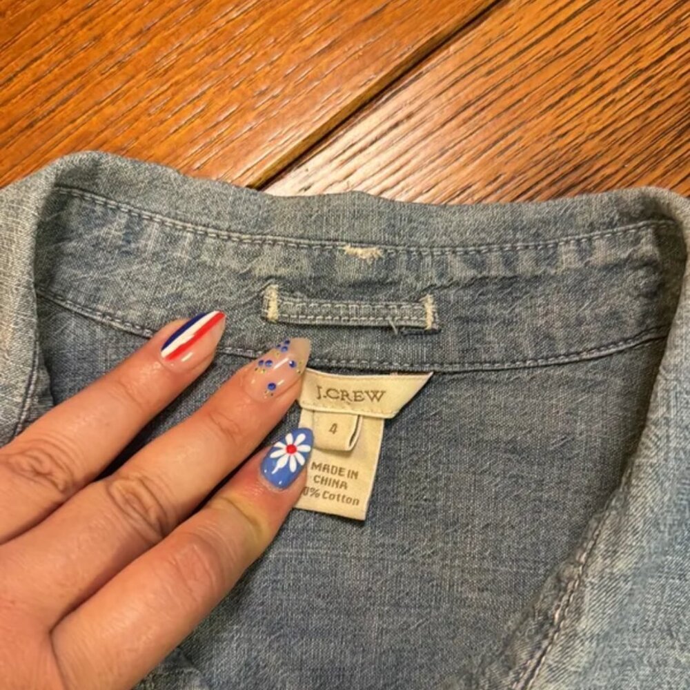 J. Crew Pleated Tuxedo Chambray Button Up Shirt S… - image 3